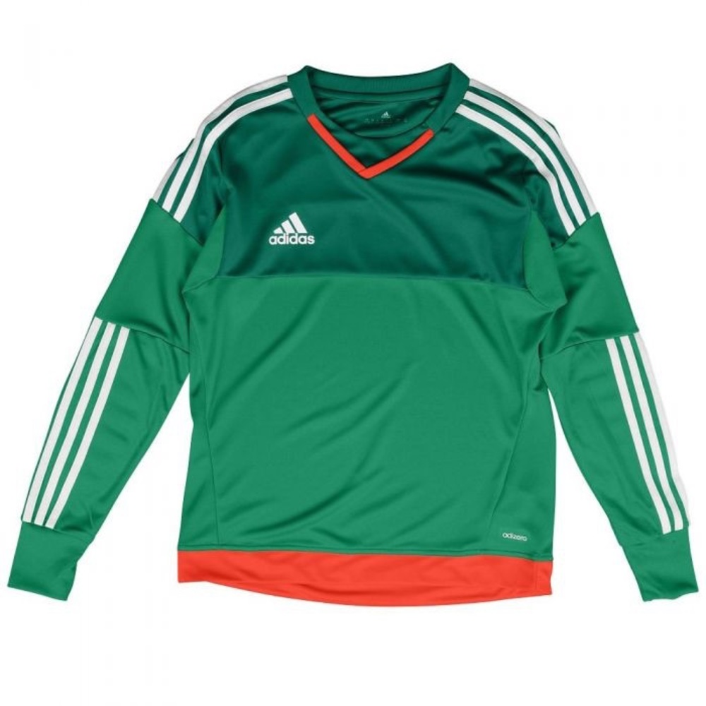 green and orange Adidas Goalie shirt with elbow pads